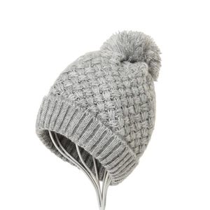 Winter Beanie Hat Knitted Acrylic With Fleece Lining Large Pom Pom Warm Thick Ribbed Solid Color Textured For Women