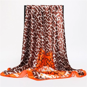 Fashion Square Scarf Geometric Letter Print Satin Satin-like Sunscreen Shawl Head Wrap Women Travel Neck Kerchief
