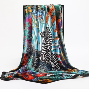 Fashion Square Scarf Polyester Satin Jungle Zebra Tropical Floral Printed Large Neck Wrap Hair Band Headscarf For Women