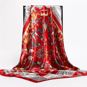 Grand Foulard Carré En Satin Femmes Châle En Faux Satin Imprimé Floral Oiseau Animal Rétro Luxe Décoratif Protection Solaire