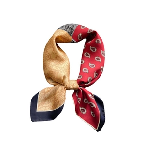 Vintage paisley silk square scarf with red and gold colorblock pattern for women