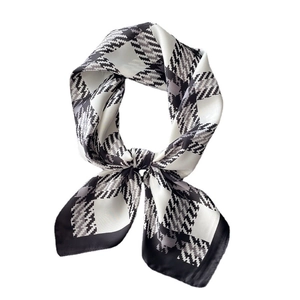 Classic houndstooth checkered 70cm satin silk square scarf for neck or hair styling