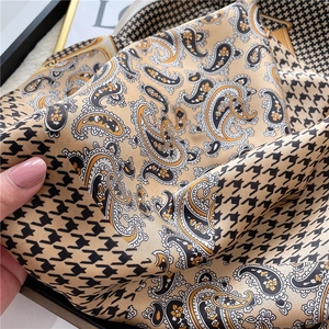 70cm silk square scarf with vintage paisley and houndstooth pattern in earth tones
