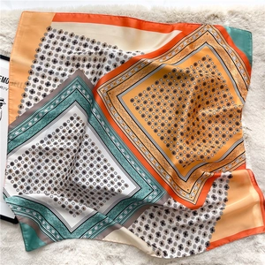 Lace cashew pattern silk scarf in vibrant orange and yellow geometric patchwork style
