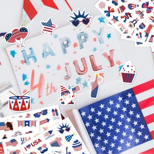 Waterproof USA Independence Day stickers with flags and fireworks on a festive background