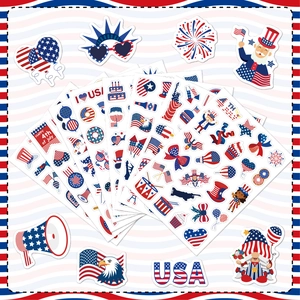 Waterproof USA Independence Day sticker set featuring patriotic flag and fireworks designs