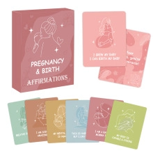 Pregnancy and birth affirmation cards with colorful female art and motivational quotes