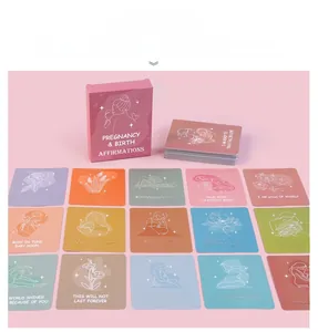 50 pregnancy and birth affirmation cards with minimalist boho illustrations and pink box