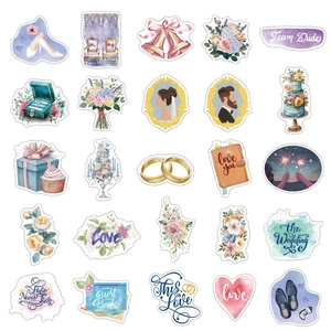 50pcs watercolor wedding stickers set with floral cakes and rings for party DIY