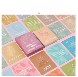 Detail of bohemian pregnancy affirmation cards set with double-sided printed illustrations