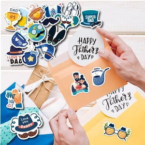 Lot de 50 stickers fête des pères imperméables avec trophée et motifs de super-héros