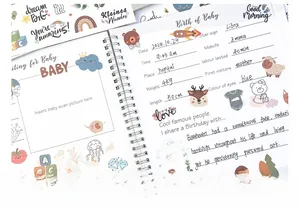 Detailed page of baby memory book with cute cartoon bears and birth information entries