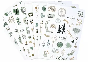 Détail du set de 8 pages d'autocollants de mariage en allemand aux motifs vintage