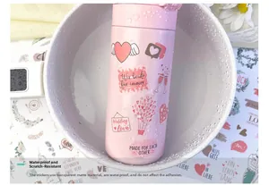 Autocollants de mariage rose mat imperméables avec motifs de cœur et texte allemand