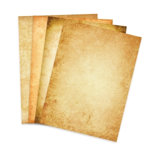 Vintage A4 stationery paper with antique weathered texture and aged brown edges