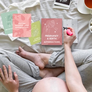 50 Bohemian pregnancy affirmation cards for birth encouragement with artistic line drawings
