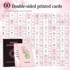 Set di 60 carte di affermazione Badass in scatola rosa con illustrazioni motivazionali