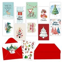 Detailed view of Christmas greeting card set including envelopes and festive stickers