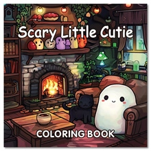 Detailed cover of Scary Little Cutie Halloween coloring book with cozy spooky illustration