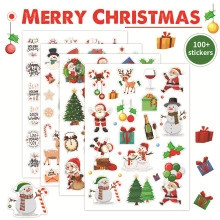 Detailed spread of Christmas sticker pack with 100+ Santas and reindeer designs