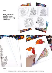 Close-up of thick bleed-resistant paper and detailed mandala coloring book pages