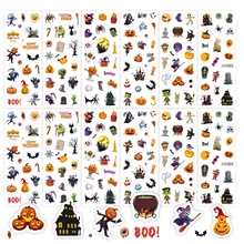 Detail showing various Halloween theme stickers with pumpkin and ghost patterns for kids