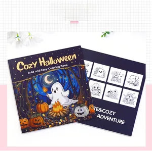 Cozy Halloween coloring book detail featuring bold lines for toddlers and festive cover
