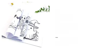 Detail of 24-sheet Halloween coloring book with cute ghost and magic hat line drawings