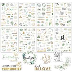 Lot de 230 stickers de mariage en allemand pour scrapbooking avec 8 feuilles or et sauge