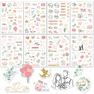 Lot de 8 feuilles d'autocollants de mariage avec phrases en allemand pour scrapbooking