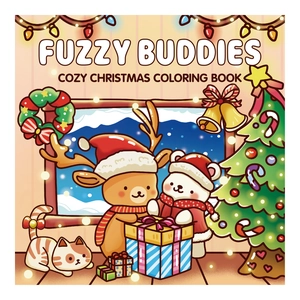 Cozy Christmas Coloring Book For Kids Adults Fuzzy Buddies Cartoon Reindeer Bear Relaxation Drawing Activity Book