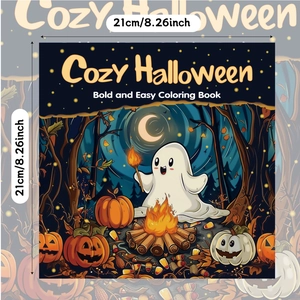 Cozy Halloween Bold and Easy coloring book with cute spooky cartoons 8.26 inch square size