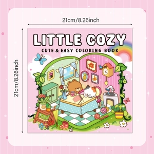 21cm Little Cozy Cute & Easy Coloring Book featuring 40 pages of kawaii cartoon rooms
