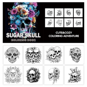 Βιβλίο ζωγραφικής Sugar Skull για ενήλικες με 24 σελίδες από γοτθικά σχέδια με νεκροκεφαλές