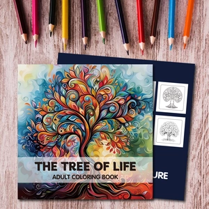 The Tree of Life adult coloring book with mandala tree illustrations and color pencils