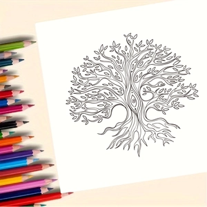 Mandala life tree coloring book for adults with intricate floral patterns and color pencils