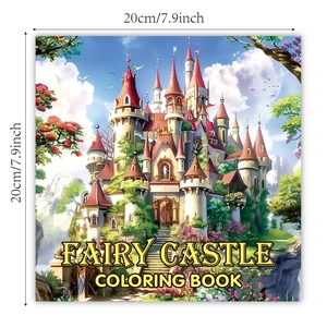 Fairy Castle adult coloring book with fantasy illustration and 7.9 inch square size