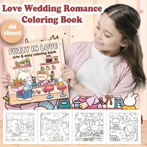 Libro de colorear de bodas Fuzzy in Love para niños con 40 páginas de dibujos