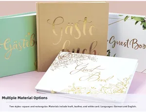 Linen and kraft guest books in square and rectangular formats for wedding parties