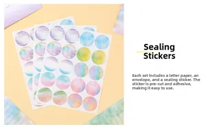 Close-up of watercolor gradient round stickers with self-adhesive backing for envelopes