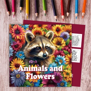 Kleurboek Dieren en Bloemen met wasbeeromslag en creatieve dierenillustraties voor volwassenen