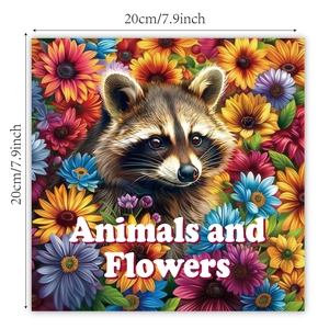 Vierkant kleurboek van 20 cm met levendige wasbeer- en bloemenillustraties