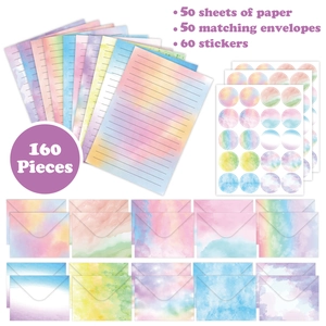 160pcs watercolor stationery set with 50 sheets 50 envelopes and 60 round stickers
