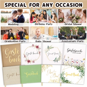 Elegant gold-stamped linen guest book set for weddings and parties in various colors