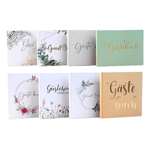 Eight premium hardcover guest books with gold foil floral and geometric linen designs