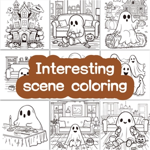 Halloween coloring book featuring 40 cute ghost and pumpkin scenes for kids