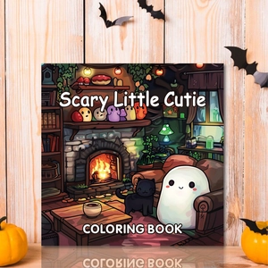 Scary Little Cutie Halloween coloring book with cozy cartoon ghost and pumpkin cover art
