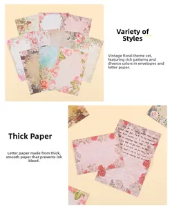 Macro view of floral vintage stationary set with thick ink-proof paper and rose patterns