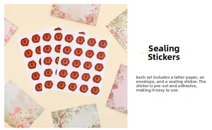 Self-adhesive wax seal stickers with gold crest for vintage stationery sets