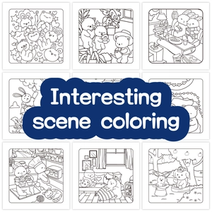 Cartoon animal coloring book with 40 pages of cute scenes for children and toddlers